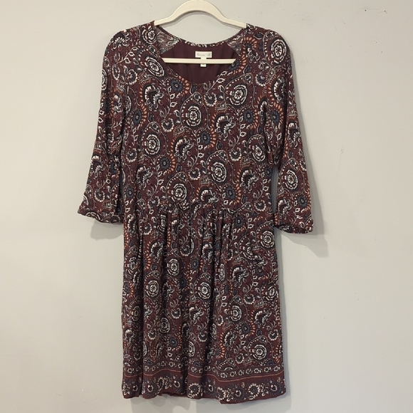 Garnet Hill Dress 3/4 Sleeve‎ size 6 Burgandy Paisley Print - Picture 1 of 12
